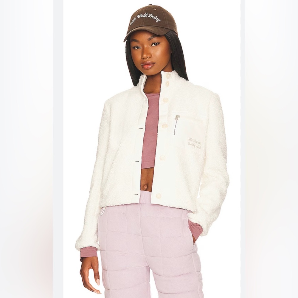 Wellbeing + Beingwell Rylee Mix Media Jacket 
REVOLVE boucle jacket in ivory